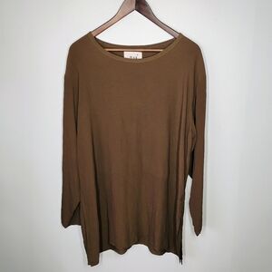 Flax Brown Long Line Tunic Top Rayon Lagenlook Artsy Oversized Size Small
